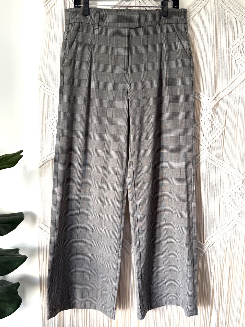 American Eagle Gray Plaid Wide Leg Trousers Pants 8 Long EUC